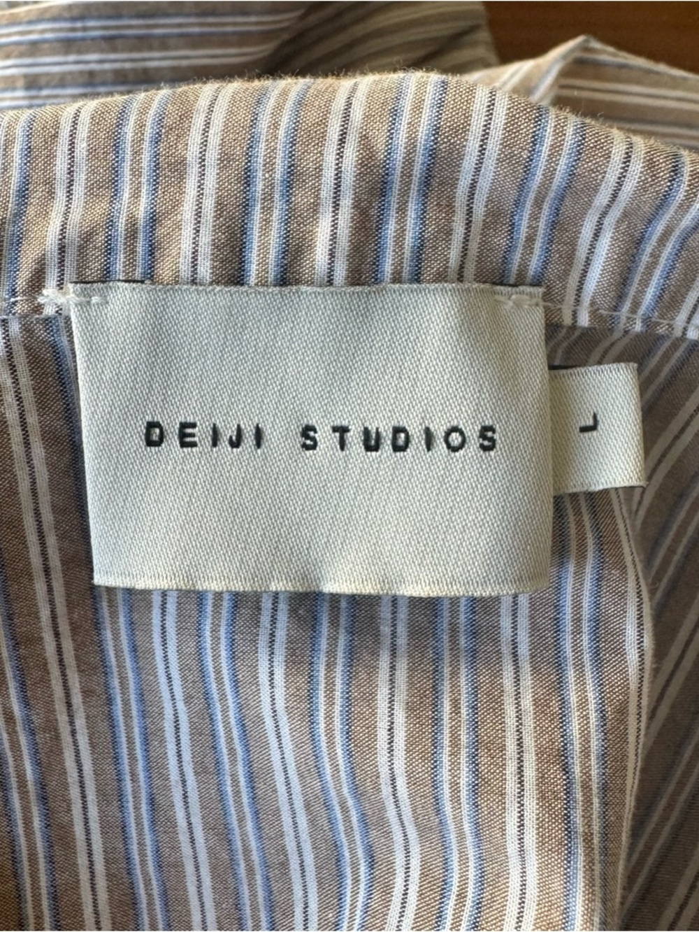 Deiji Studios Collared Tie Shirt in Seas Stripe Size Large - Picture 9 of 14